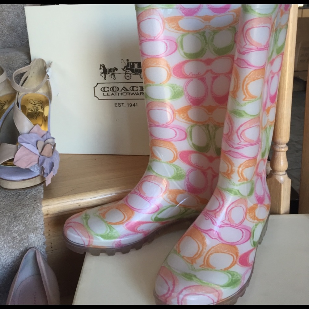 Blue Purple OR Pink Green Orange rainboots sz9 EUC - Picture 2 of 7