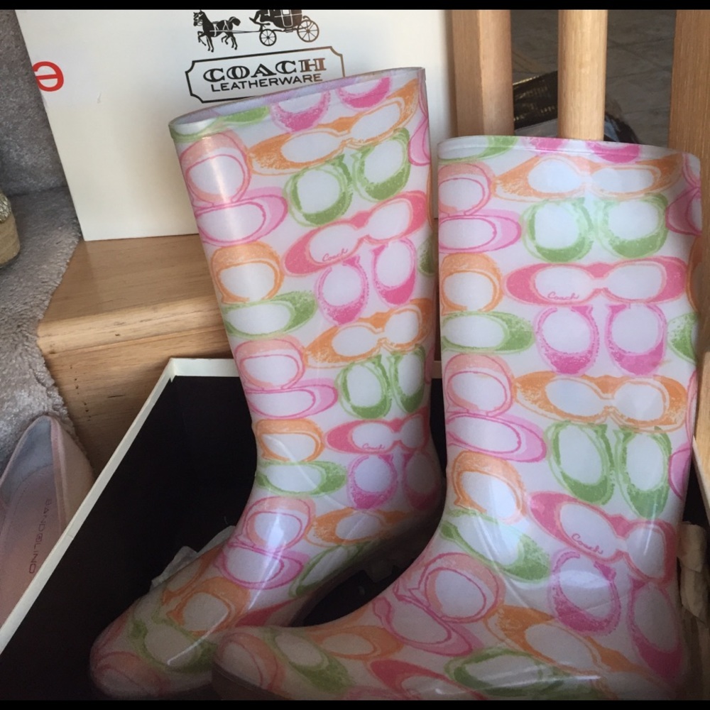 Blue Purple OR Pink Green Orange rainboots sz9 EUC - Picture 4 of 7