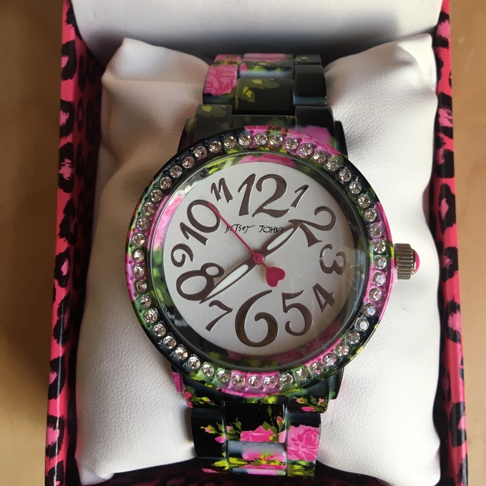 Betsey Johnson Floral Rhinestone Watch