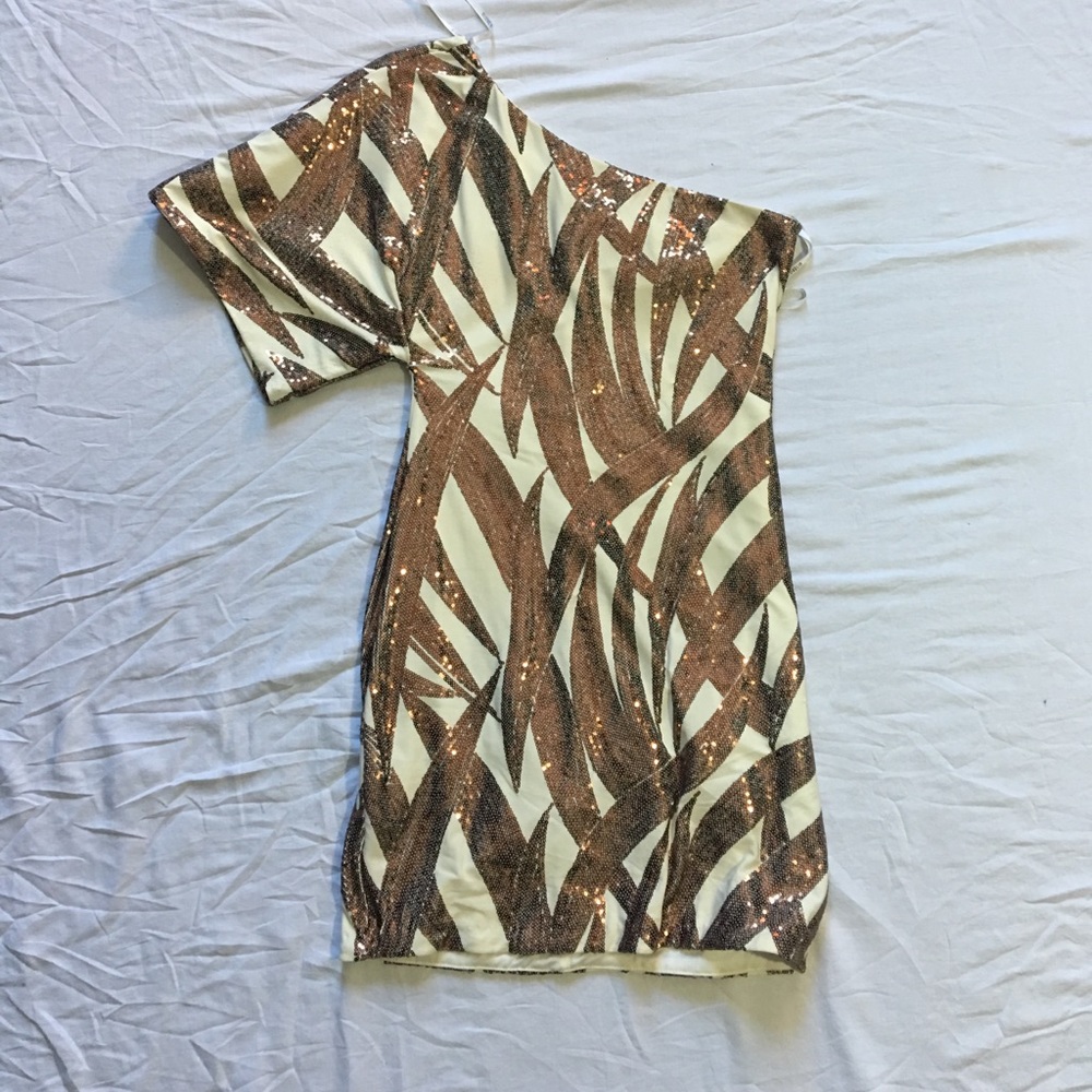 White and Gold Sequence Formal Dress