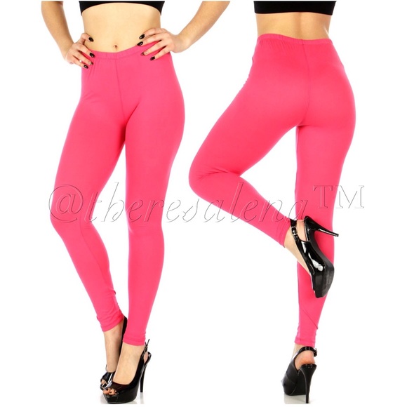 High Waist Solid Fuchsia Leggings - Picture 2 of 3