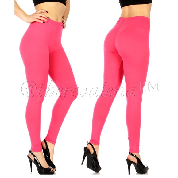 High Waist Solid Fuchsia Leggings - Picture 3 of 3
