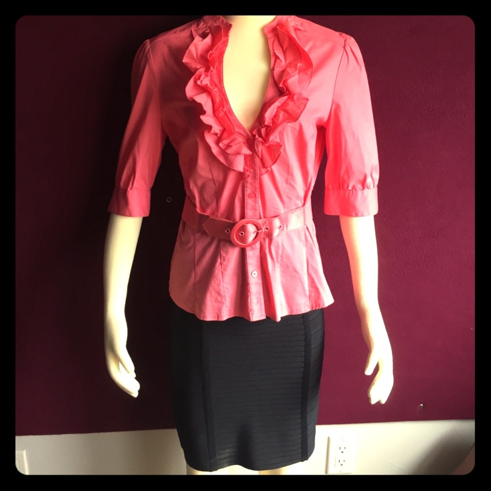 Bebe Coral Button Down Blouse M