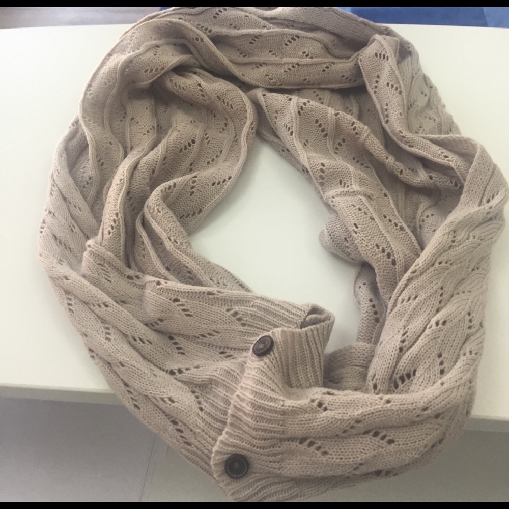 FWP BN beige crochet scarf with button detail