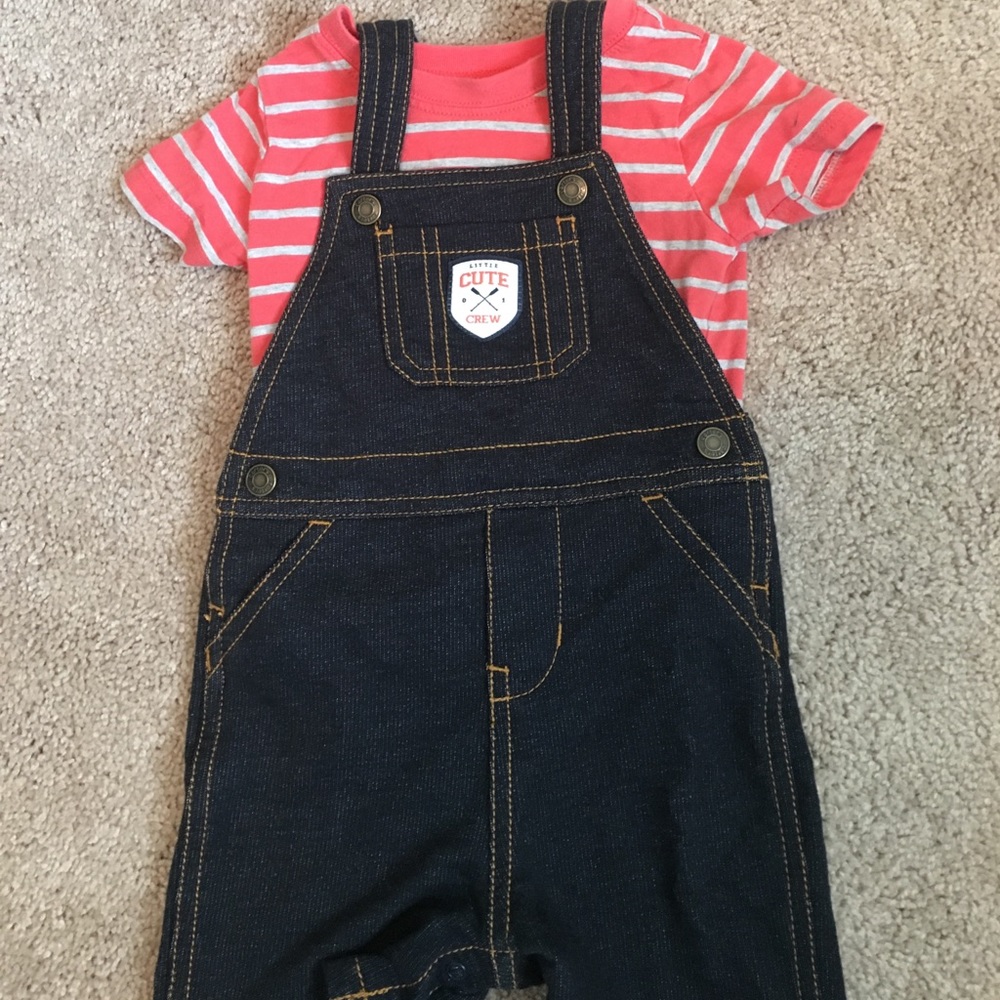 Carters 2 piece shirt and denim overalls, 18 m