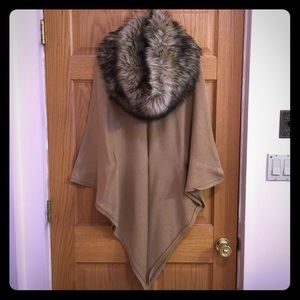 Michael Kors faux fur-collared poncho