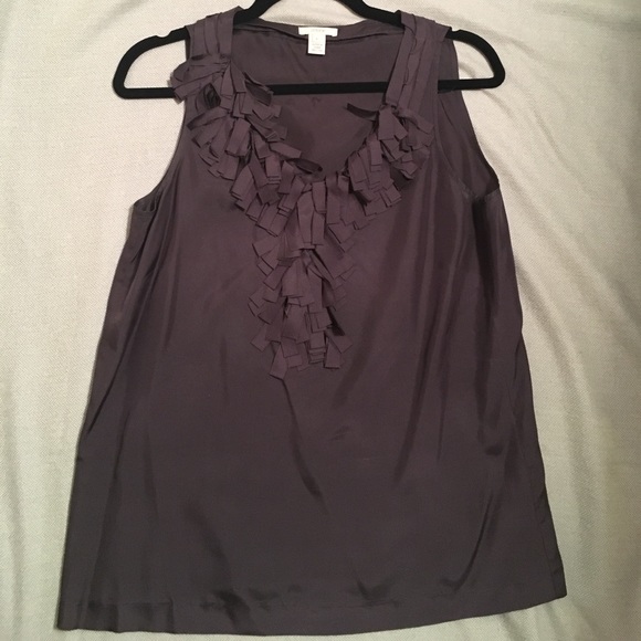 Deep Plum Sleeveless Silk Ruffle Shirt JCrew - Picture 2 of 4