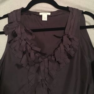 Deep Plum Sleeveless Silk Ruffle Shirt JCrew