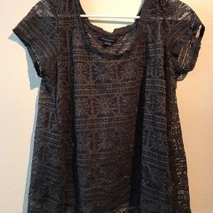 gray see through lace shirt