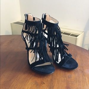 Black Fringe Heels