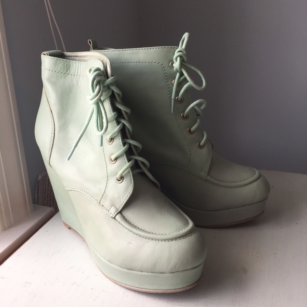 Mint green heeled wedges