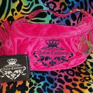 Juicy couture Pink Velour Purse with Black Wallet