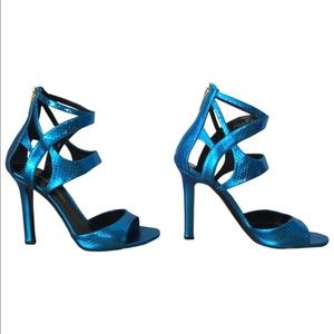 Tamara Mellon Blue Fatale Metallic Elaphe Sandals