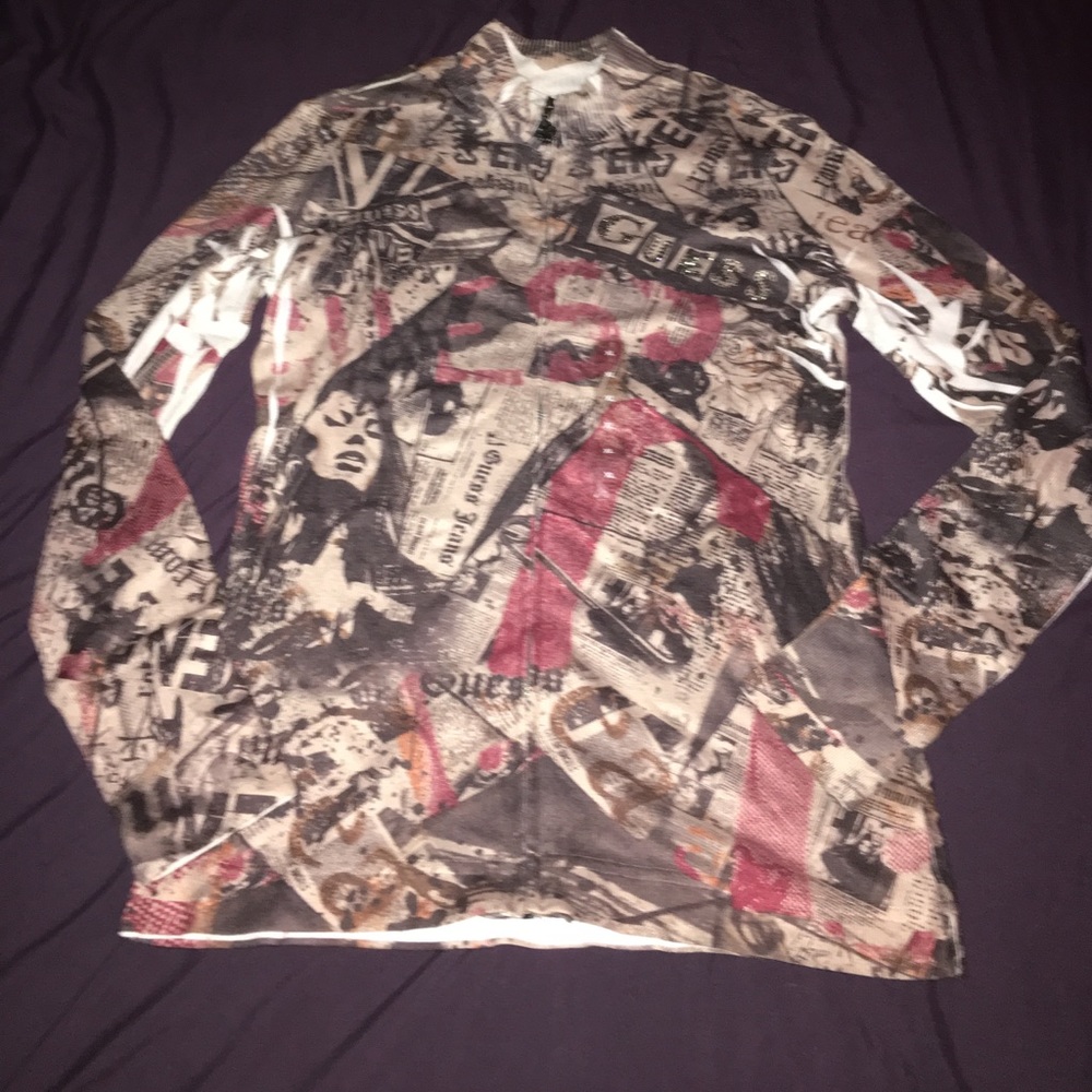 New GUESS lite zip up Newspaper deco Xl, fit M/L