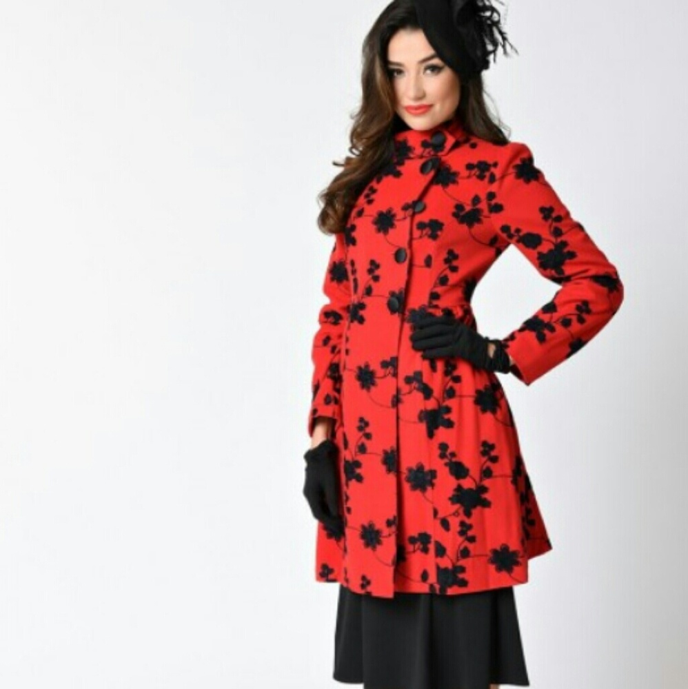 Voodoo Vixen red floral jacket, vintage,  medium