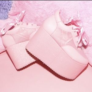 Yru sparkly pink platform shoes