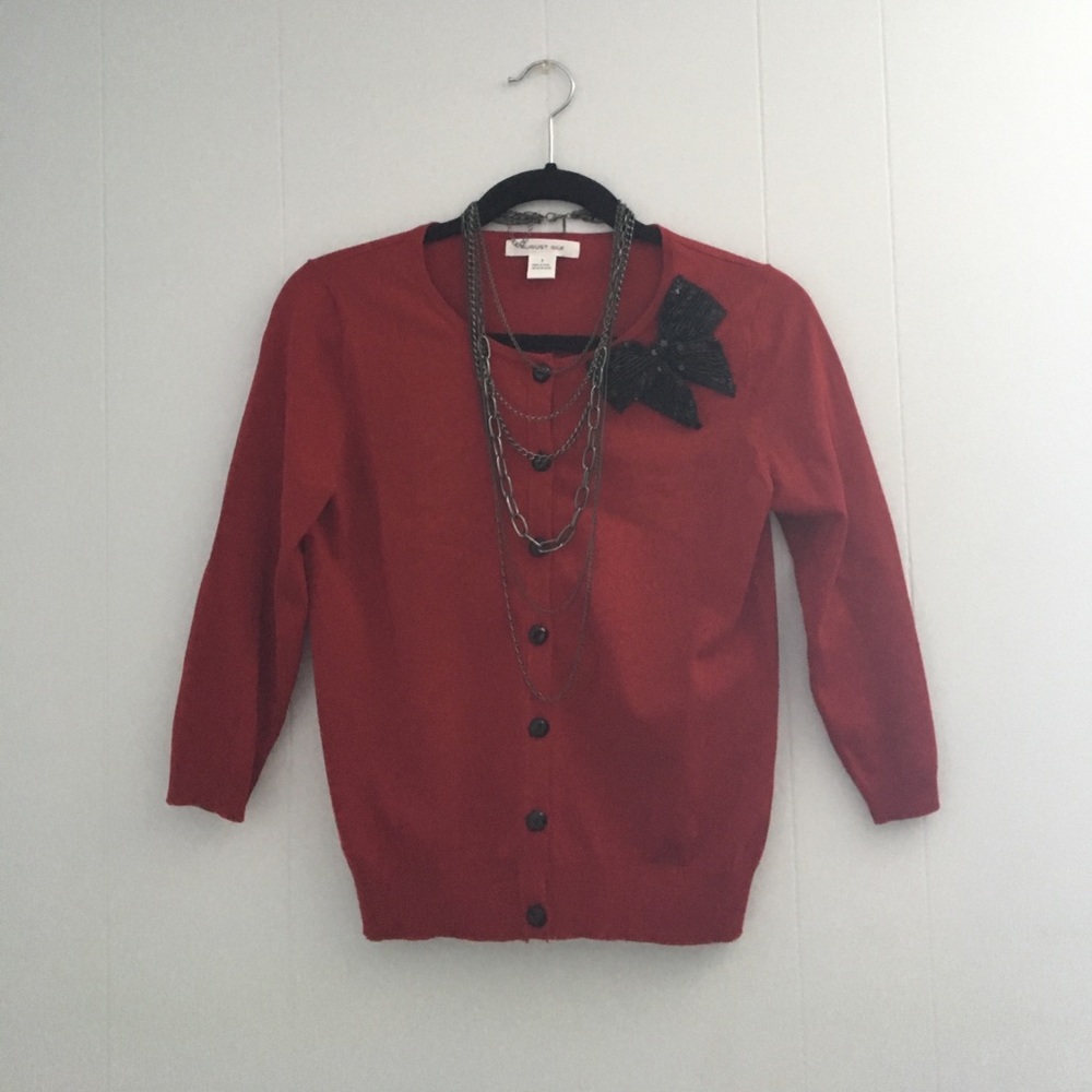 ✨SALE✨ August Silk Red 3/4 Sleeve Bow Cardigan