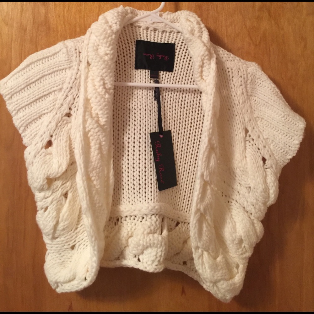 White Crochet/Knit Bolero Wrap