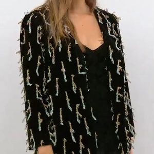 Black Embellished Jacket Blazer w/ Tassels. NWT!
