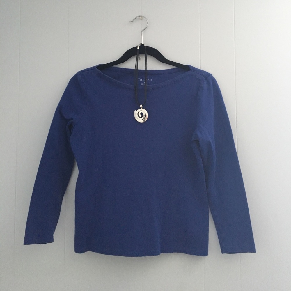 100% Cotton Basic Blue Crew Neck 3/4 Sleeve Top