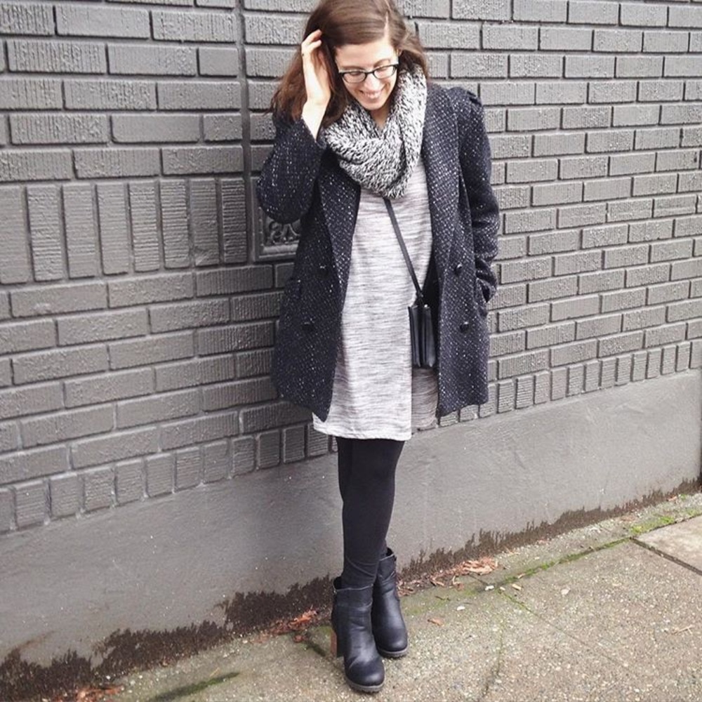 Vintage black pea coat with lovely marled texture