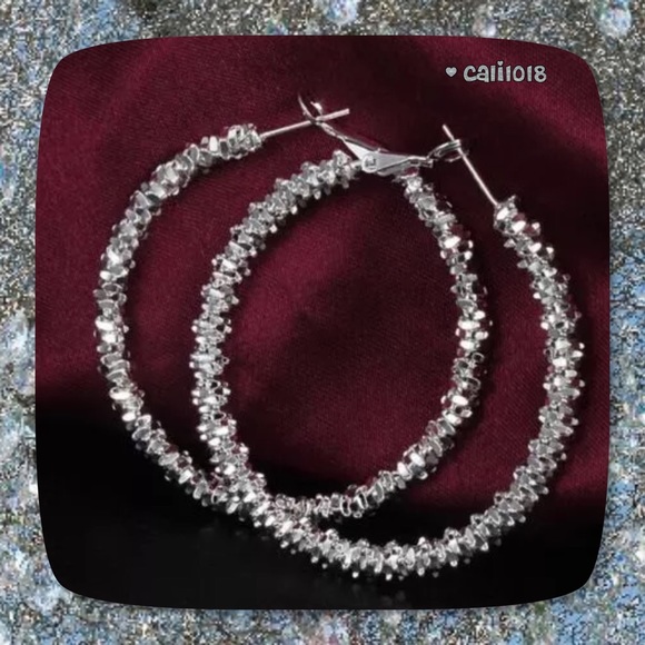 JUST IN🆕925 Silver Sparkly Hoop Earrings - Picture 5 of 6