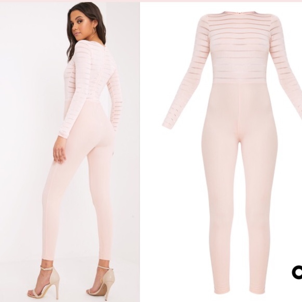 Blush pink Mesh insert one piece jumpsuit