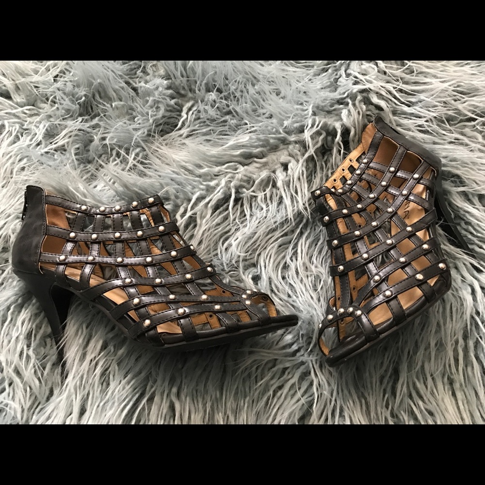Studded black caged heels