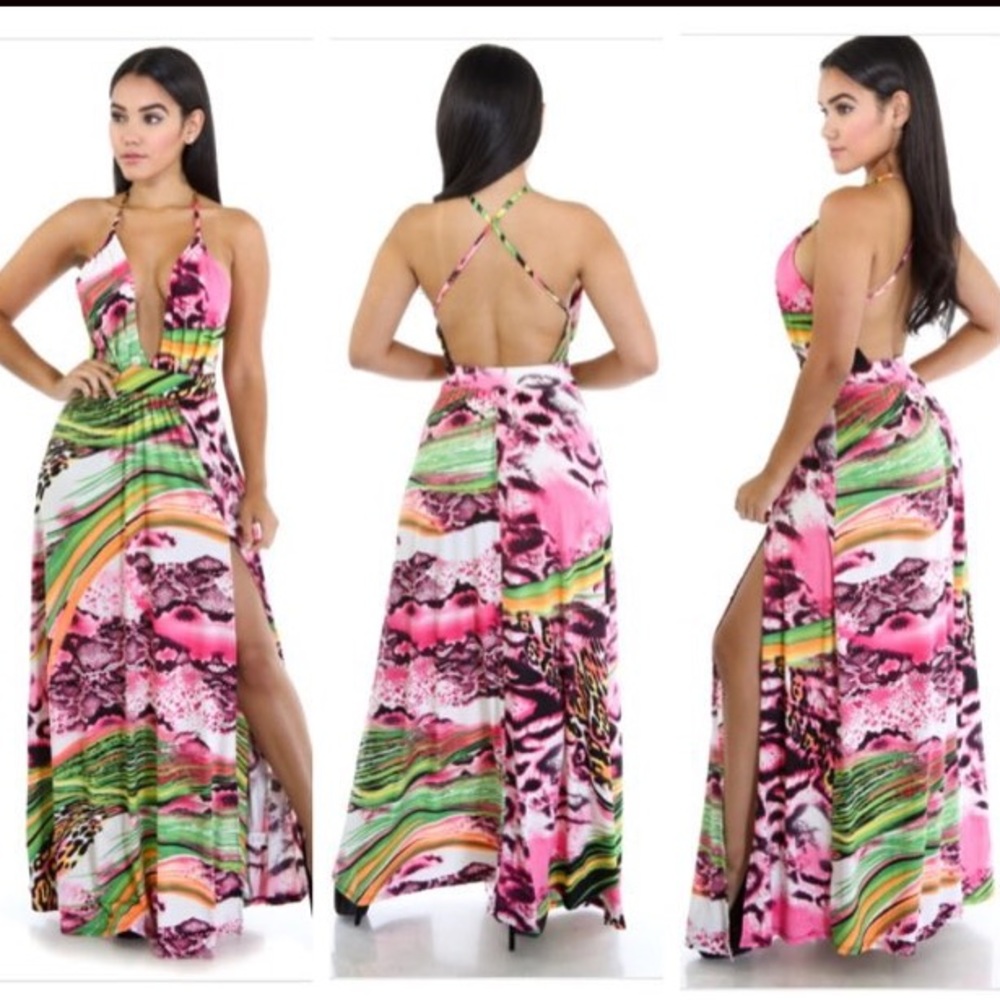 Exotic print cross back dress