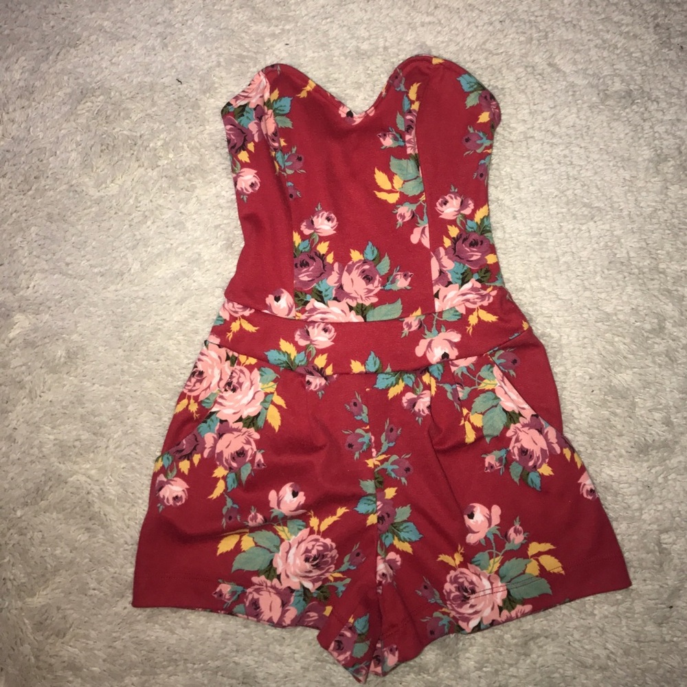 strapless floral romper