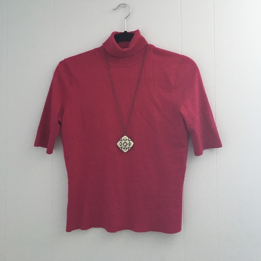 Talbots Petite Fuchsia Elbow Length Turtleneck Top