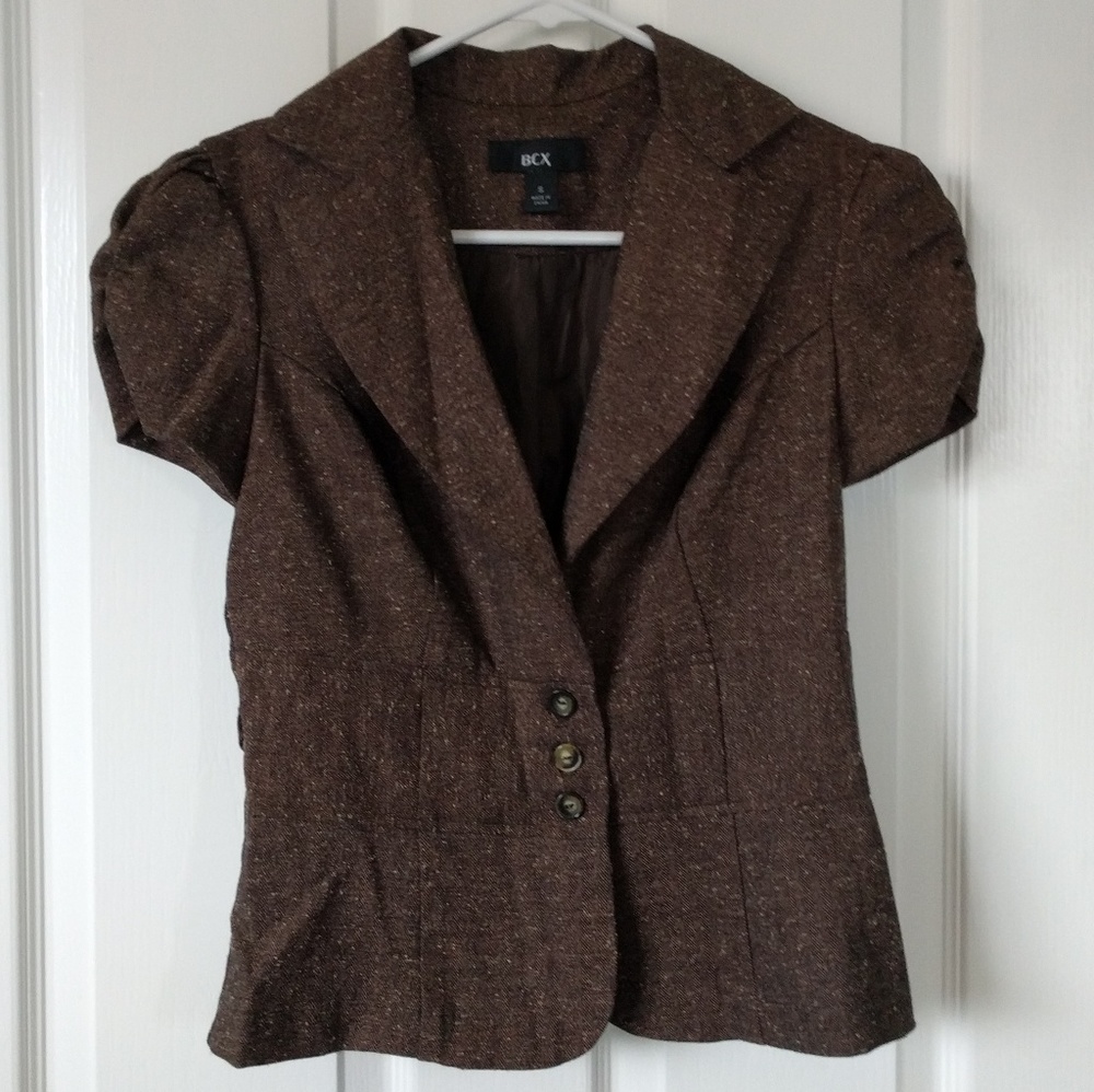 BCX short sleeve blazer brown tweed