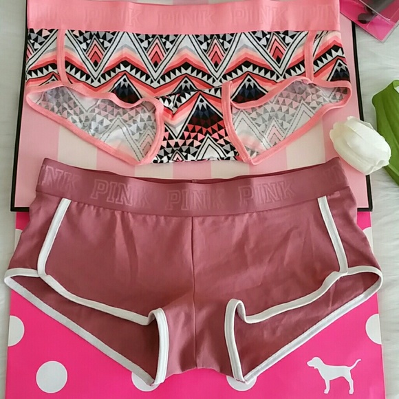 2 Nwt Pink Vs logo boyshort size M - Picture 3 of 4