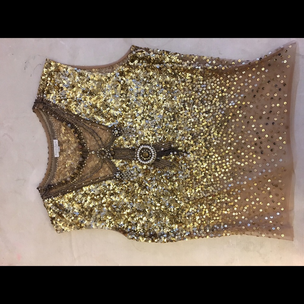 Reem Acra gold sequin mesh top