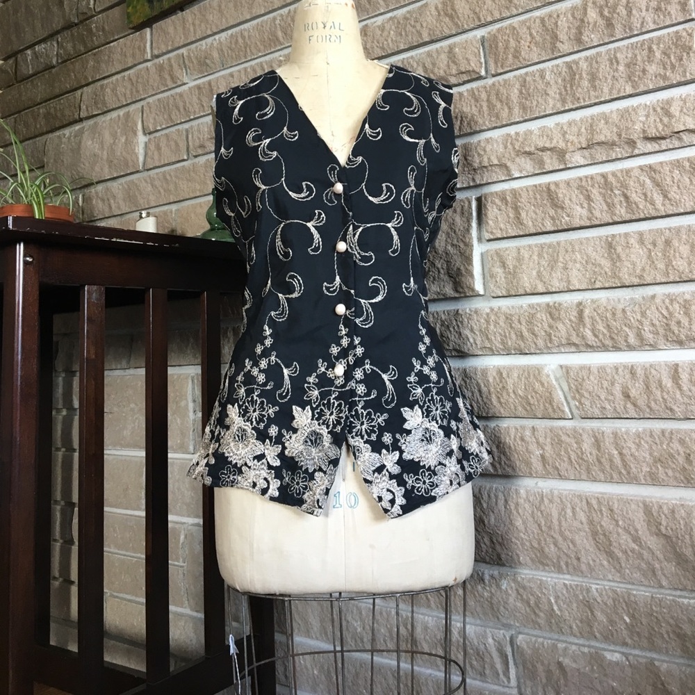 ~ black embroidered silky vest ~