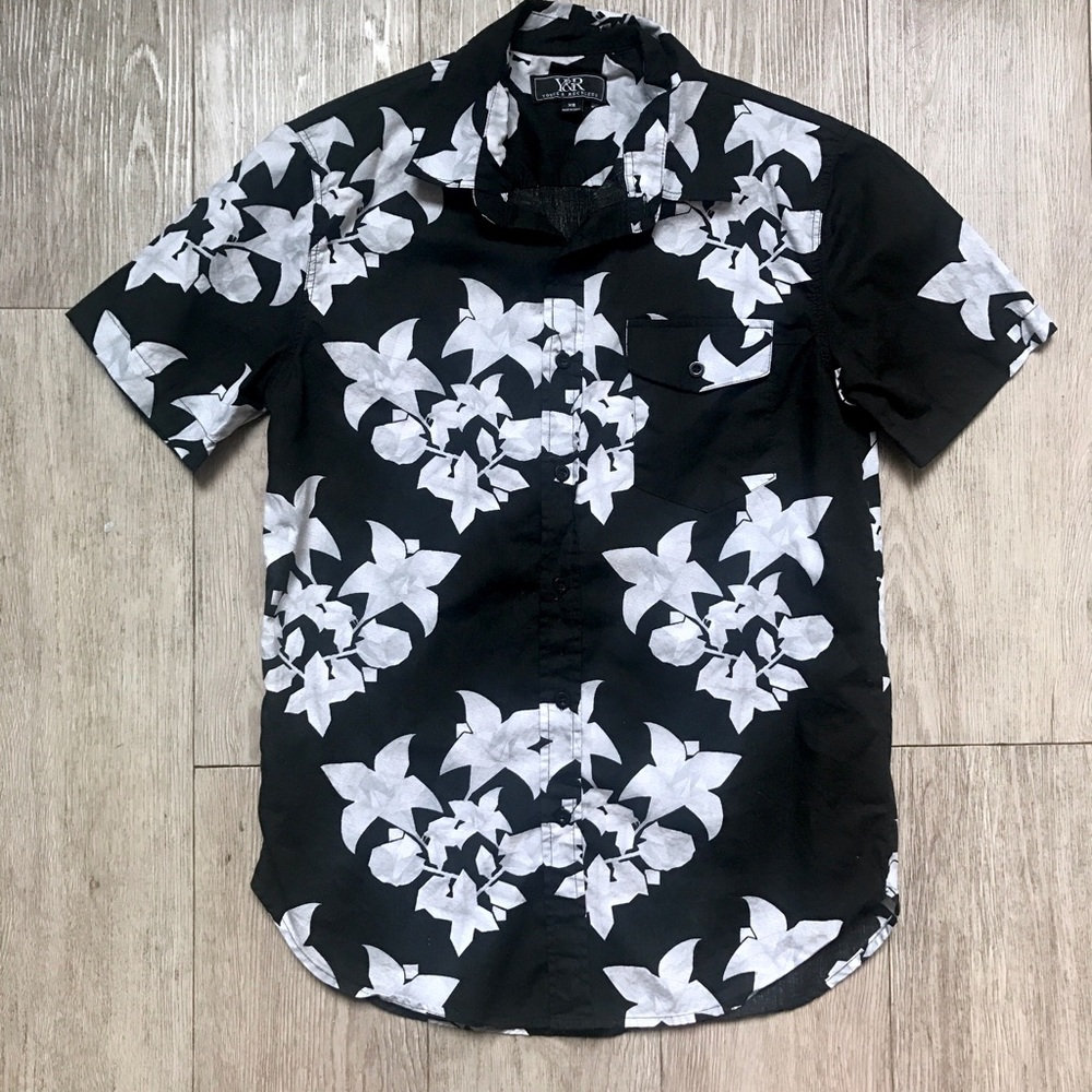Black floral button down shirt