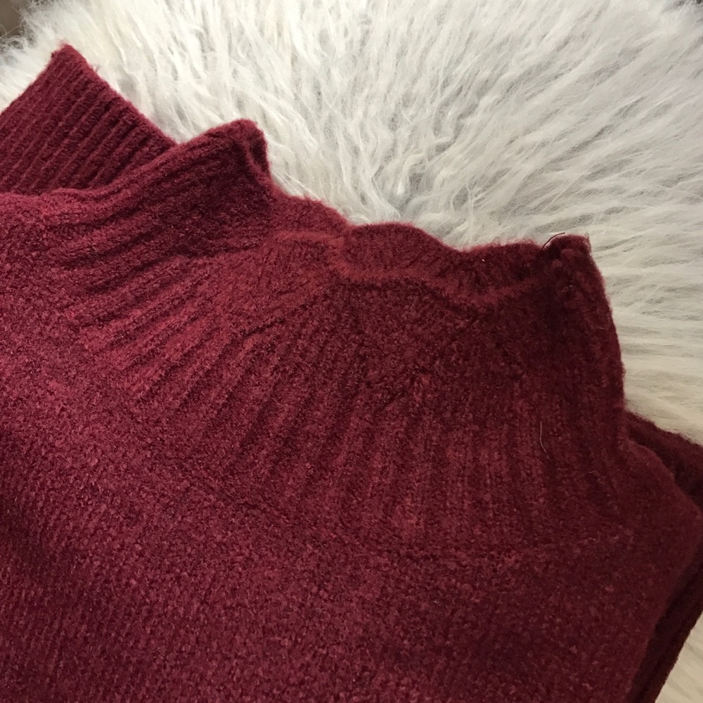 Oversized scalloped mock neck sweater