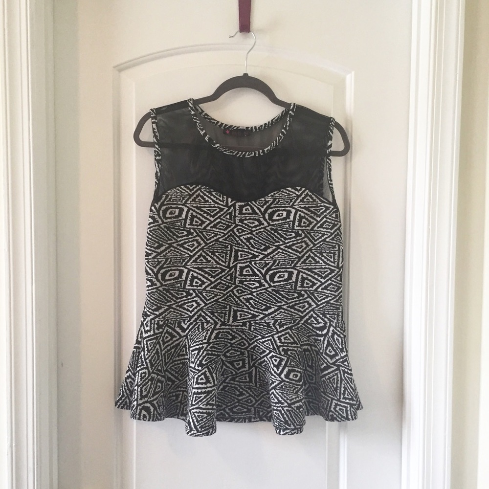 Black & White printed Peplum Tank w/ mesh detail😻
