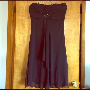 Strapless black chiffon dress