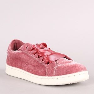 Bamboo Pink Velvet Lace-Up Sneakers