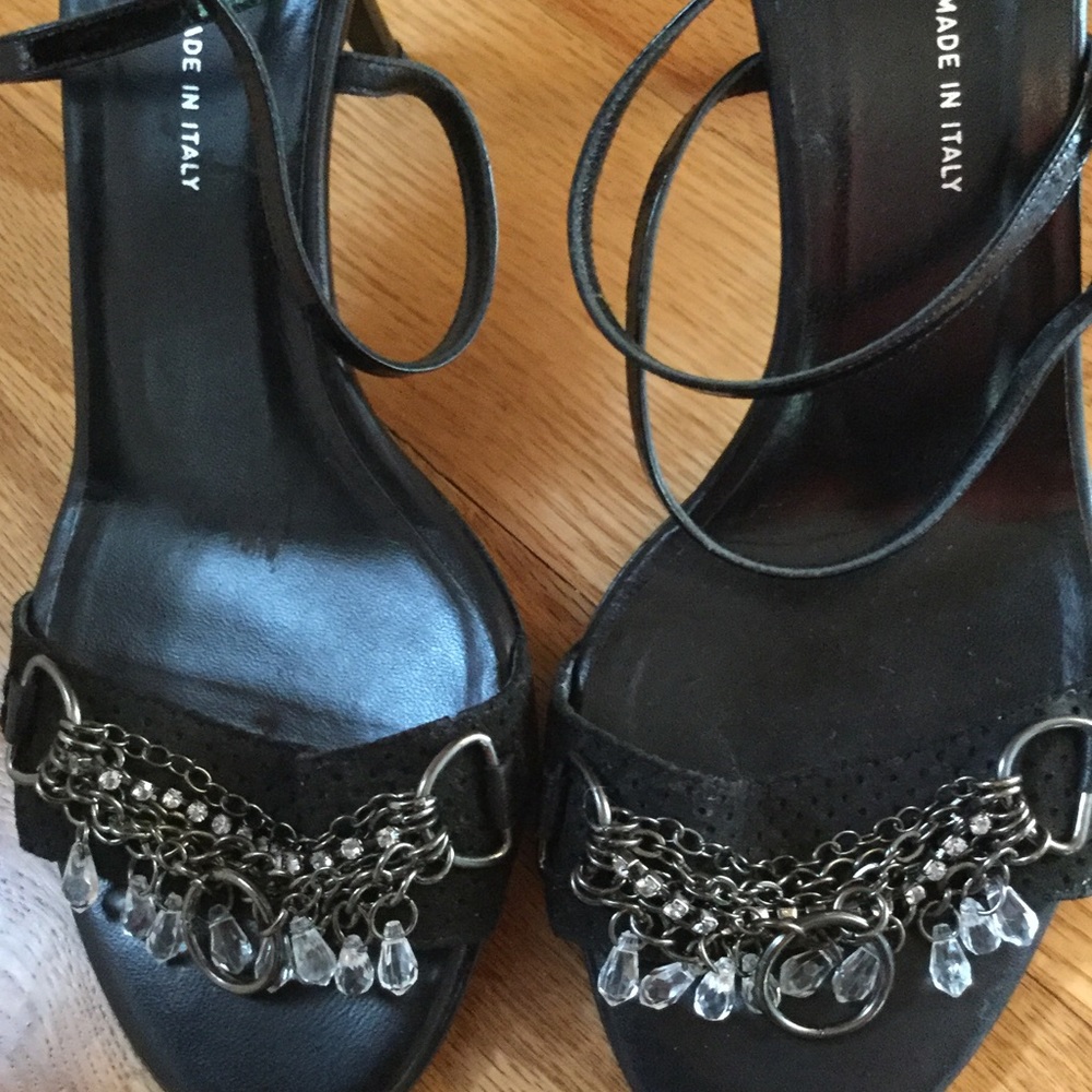 DKNY black ankle-strap heels with crystal jewelry. - Picture 2 of 5