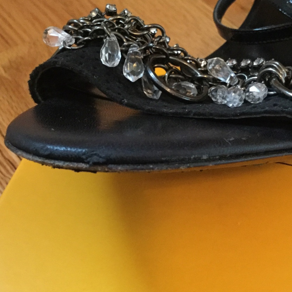 DKNY black ankle-strap heels with crystal jewelry. - Picture 5 of 5