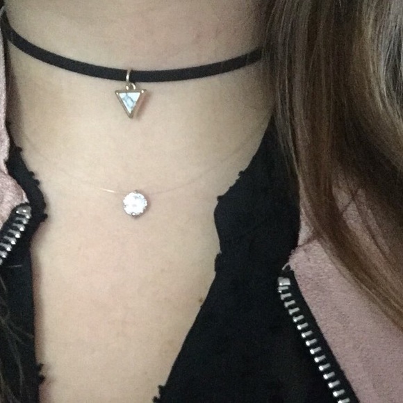 💟Thin Black Choker with Marbled Triangle💟 - Picture 2 of 2