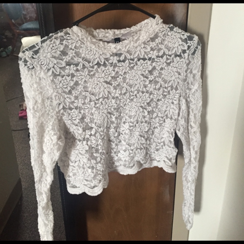 White Mesh Floral Crop Top