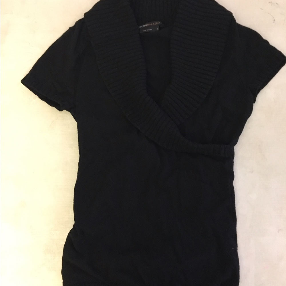 BCBGMaxAzria black short sleeve crossover sweater