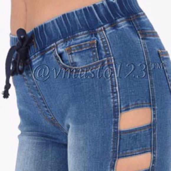 CUT OUT STRETCHY DENIM JOGGERS - Picture 3 of 4