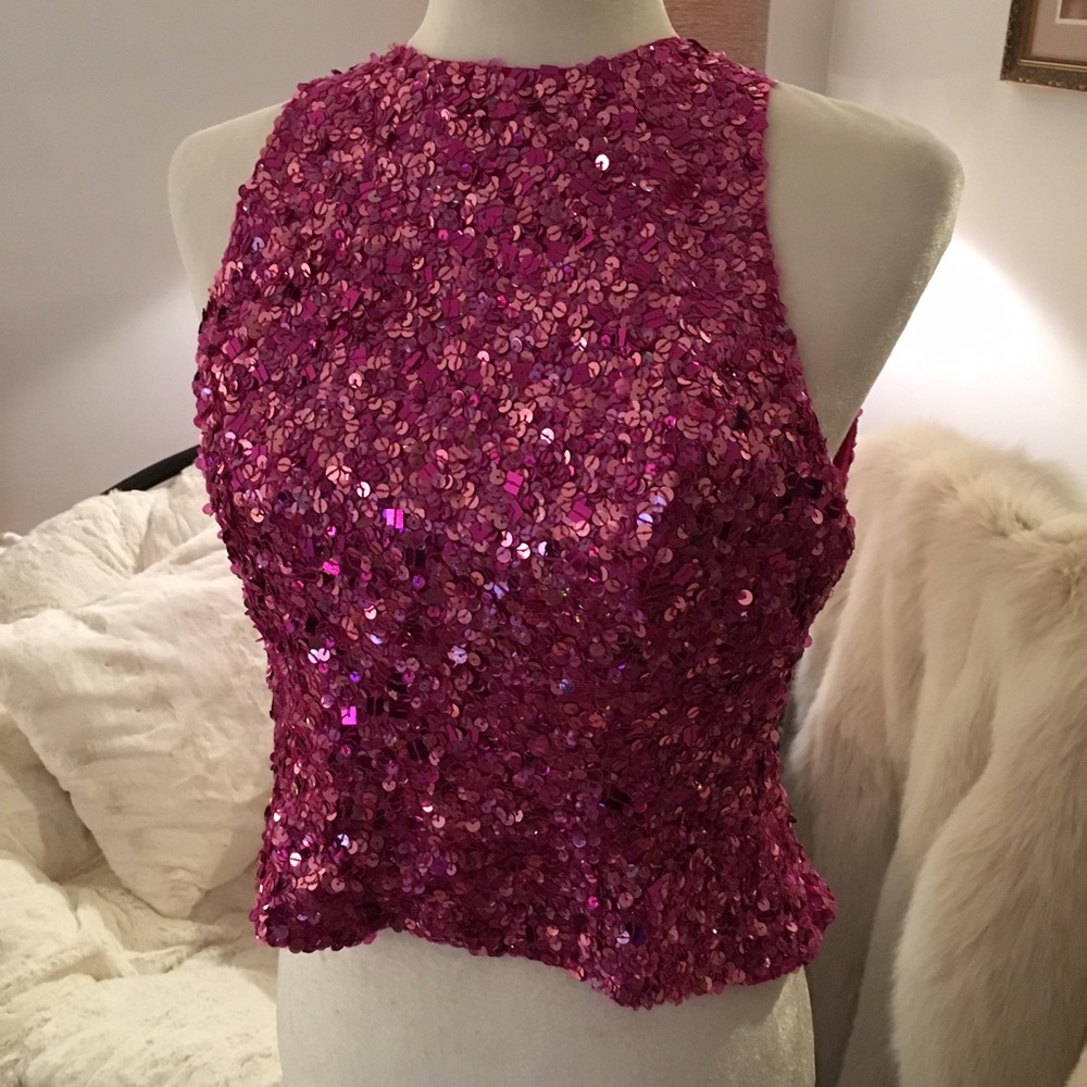 🌷LAURENCE KAZAR Brand new w tags pink sequin top