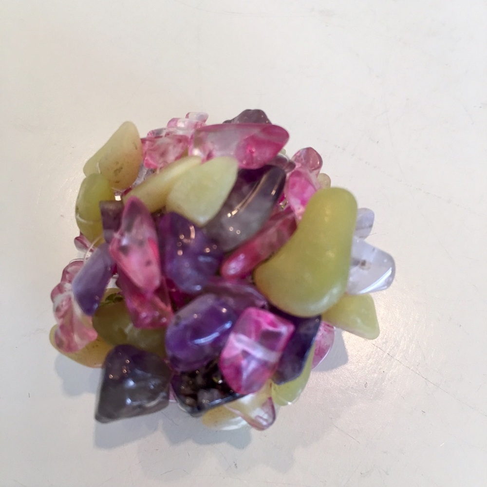 Dome ring; many real tiny stones 1x1-1/2” with stretch band, fits anyone!
