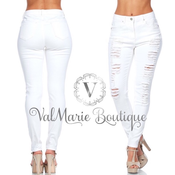 📍SZ 3 - STRETCHY WHITE DESTROYED DENIM - Picture 2 of 4