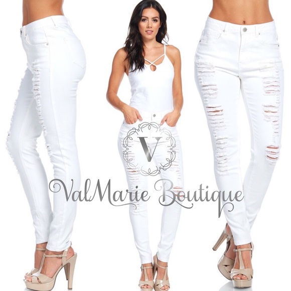 📍SZ 3 - STRETCHY WHITE DESTROYED DENIM - Picture 3 of 4